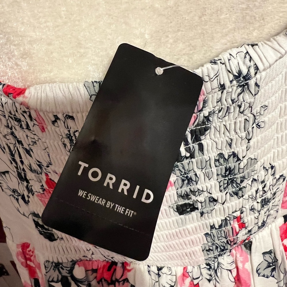 Torrid White & Pink Floral Tiered Midi Dress Size 12 NWOT - Picture 11 of 14